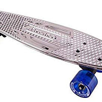 Karnage Chrome Retro Skateboard - Silver Deck/Blue Wheels